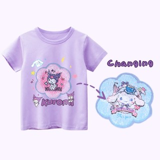 Áo Thun cotton Mùa Hè Thêu Họa Tiết kuromi cinnamoroll Dễ Thương Cho Bé Gái