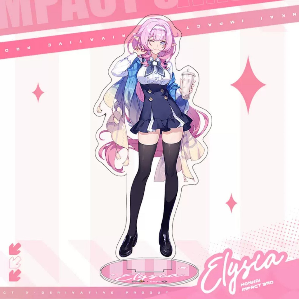 Mô hình Móc khoá ELYSIA HONKAI IMPACT 3 huy hiệu standee tượng trang trí trưng bày mica acrylic game chibi trang trí