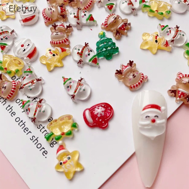 Set 10 Kẹp Tóc Nhựa Hình Người Tuyết Giáng Sinh mini Dễ Thương Phẳng Thuê-Mốt Bộ Sưu Tập Cây Cối