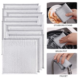 Miếng Rửa Chén Bằng Dây Thép Bạc / Vải Lưới Hai Lớp Chống Dính Dầu Có Thể Tái Sử Dụng