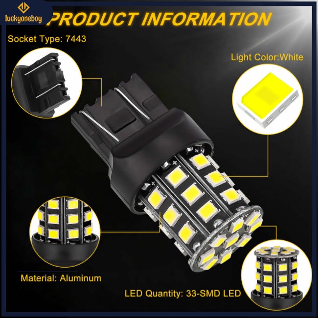 Set 2 Bóng Đèn 7443 33smd dc 12v 2000lm 6000k 7440 7441 7444 992 7440a 7444na Siêu Sáng