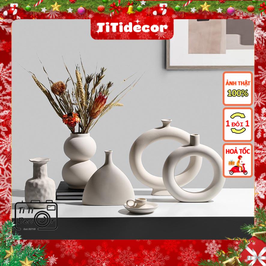 Bình Sứ Cắm Hoa Trắng TiTi Decor Lọ Gốm Cắm Hoa Trang Trí Cửa Hàng Phong Cách Hàn Quốc Minimalism