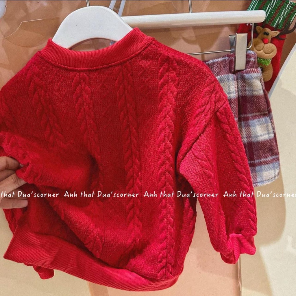 ✨MALINHKID✨SETKID013- Set áo len đỏ trẻ em mix CV dạ kẻ có lót quần