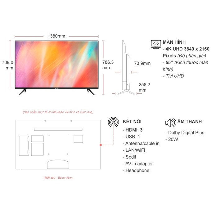 Smart Tivi Samsung 4K 55 inch UA55AU7002 - Hàng chính hãng  - Điện máy Minh Chi