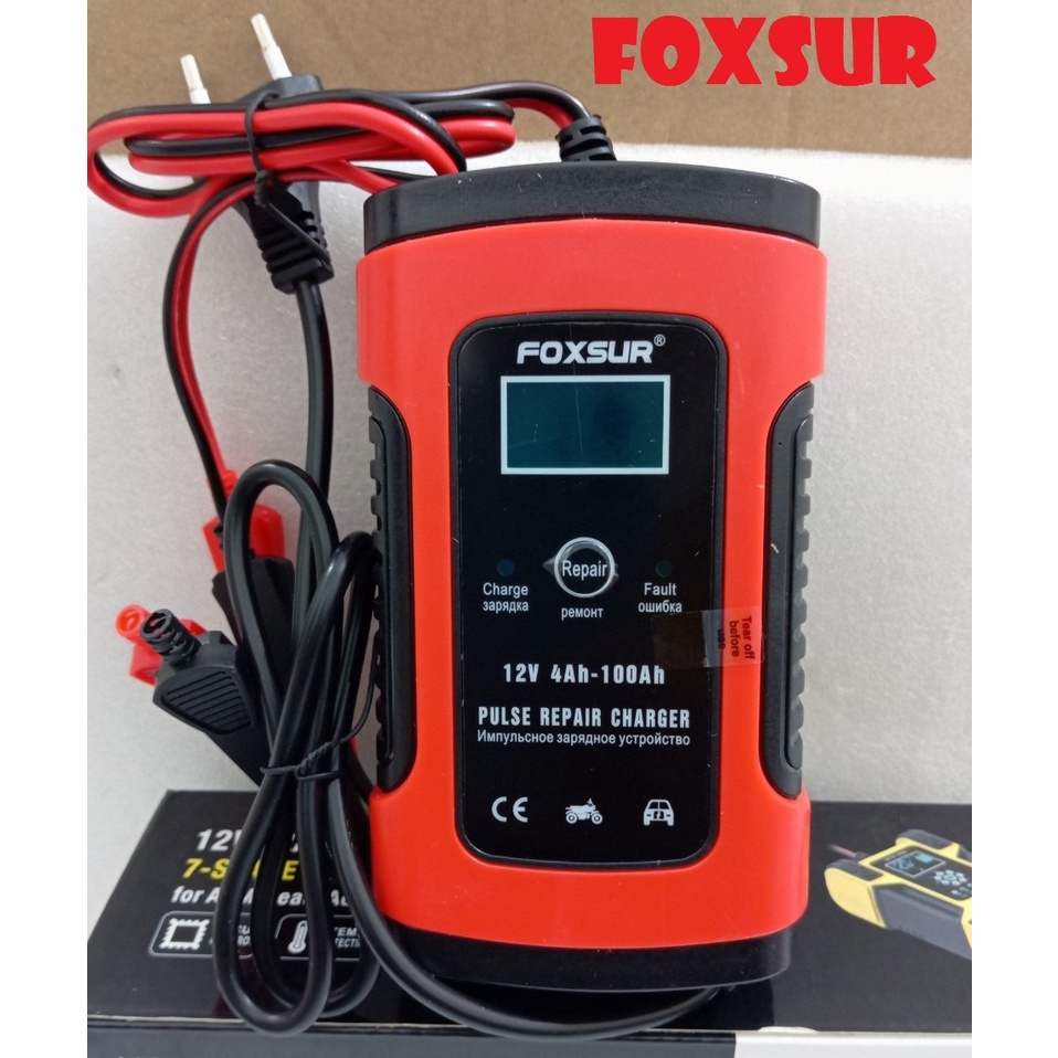 Bộ sạc điện ac quy FOXSUR 12V 5A 100AH kèm phục hồi bình, Sạc ắc quy - Mẫu mới chính hãng FOXSUR Màu đỏ