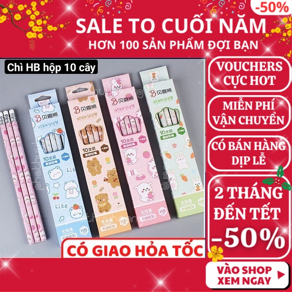 Hộp 10 cây bút chì HB giá rẻ cute , 10 cây bút chì cute HB giá rẻ,  Phát Huy Hoàng