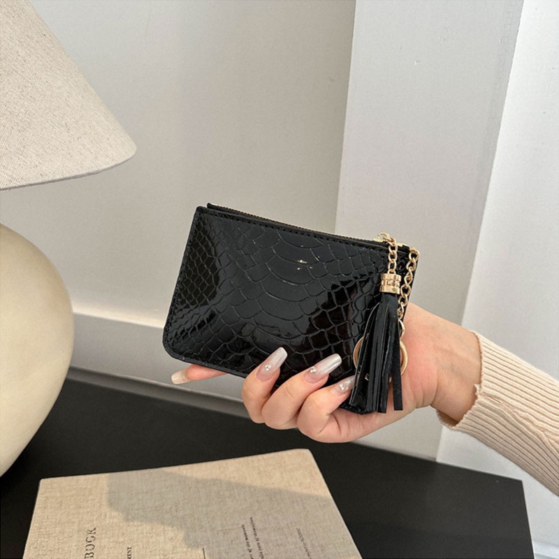 Deere jack Ví Nữ Họa Tiết Da Cá Sấu Màu laser y2k Phiên Bản Hàn Quốc instagram Phối Tua Rua retro Châu Âu Và Mỹ zero