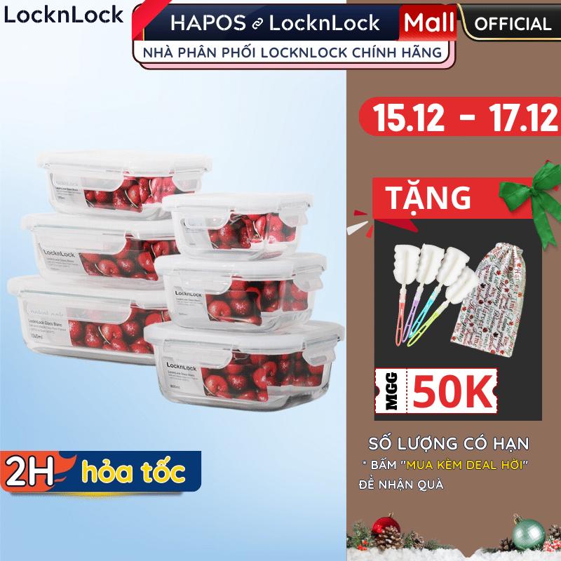 Hộp thủy tinh LocknLock chịu nhiệt cao BLANC bảo quản thực phẩm giữ tươi lâu, nắp khóa kín chống tràn - Chính Hãng HAPOS
