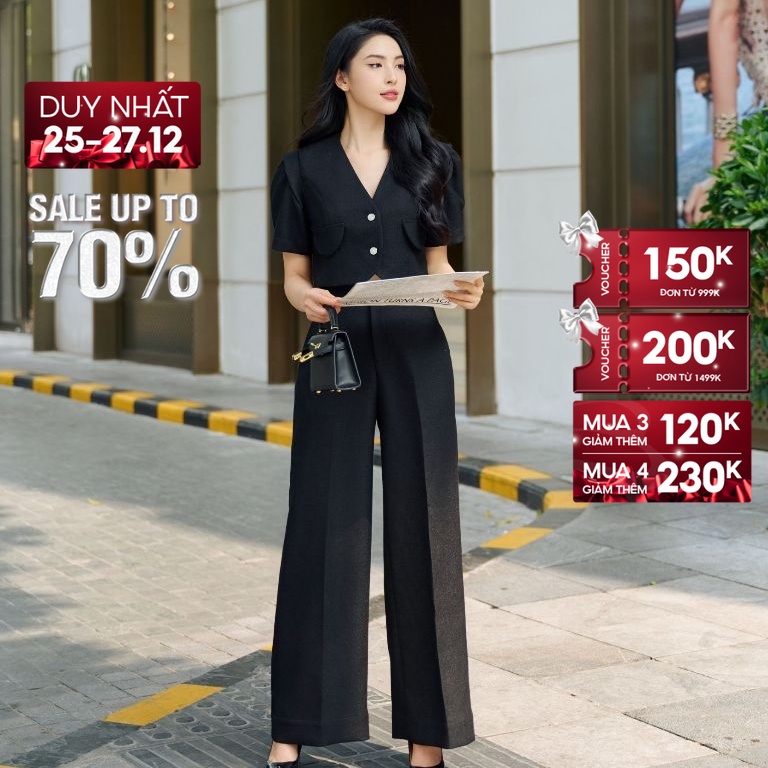 SALE UP TO 50% + VC 200K || JOVEN Quần Ellie Dáng Cạp Cao Ống Rộng Trẻ Trung Thanh Lịch