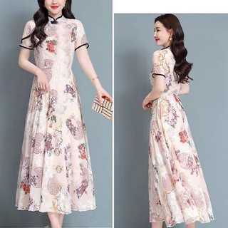 Váy lụa HORMOO Váy lụa dâu tằm hoa nữ