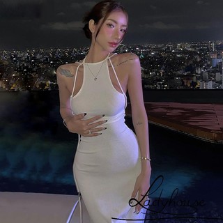 Ldd-nữ Mùa Hè Dài Skinny Sling Đầm Trắng Không Tay Thắt Lưng Thắt Lưng Clubwear Đầm