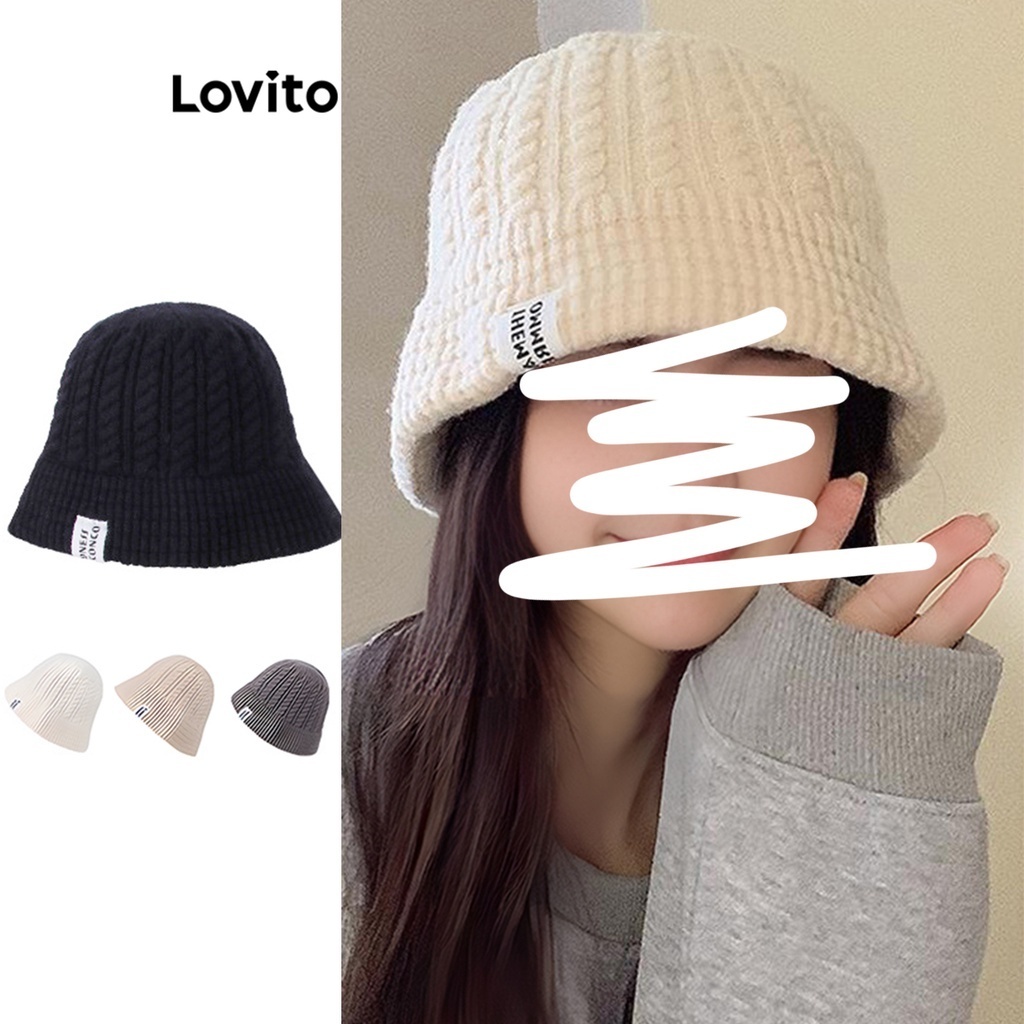 Mũ xô Lovito họa tiết màu trơn thường ngày cho nữ LFA03246 (màu trắng ngà/hồng/đen)