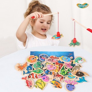 Đồ chơi câu cá bằng gỗ Bộ câu cá nam châm 15 31 sinh vật biển bằng gỗ Kèm theo cần câu nam châm cho bé 