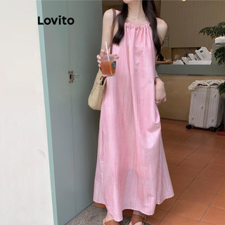Đầm Lovito hở vai màu trơn phong cách thường ngày cho nữ LNE55573