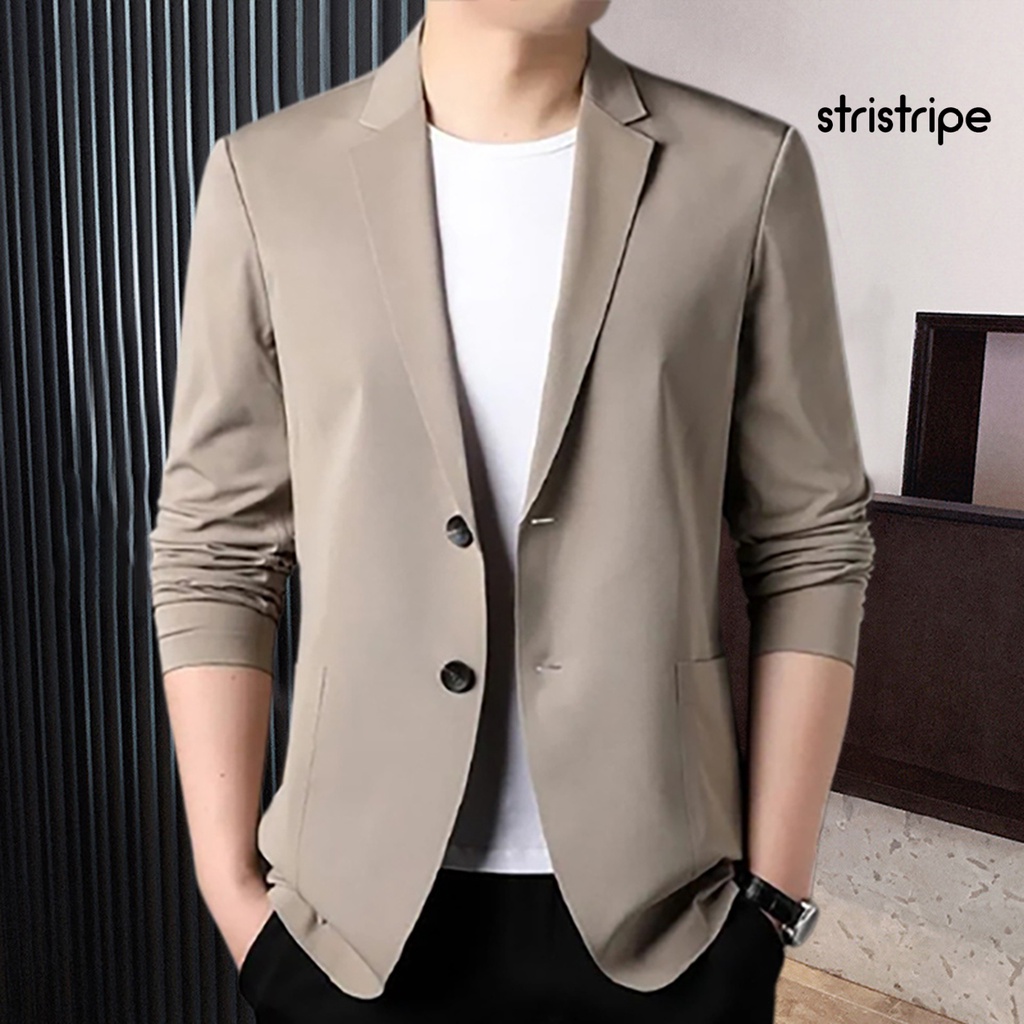 Áo Khoác Vest Tay 3 / 4 Màu Trơn Dáng Ôm Cài Hai Hàng Nút Thời Trang Công Sở Cho Nam