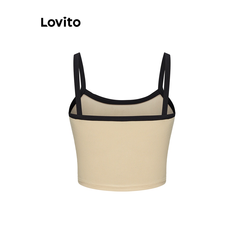 Áo ba lỗ Lovito phối viền tương phản cơ bản màu trơn phong cách thường ngày cho nữ L58AD006