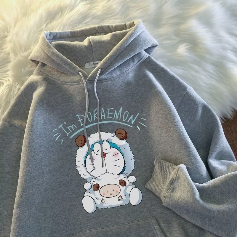Áo hoodie cotton Nhung Dày Tay Dài In Hình doraemon Thời Trang Cho Cặp Đôi