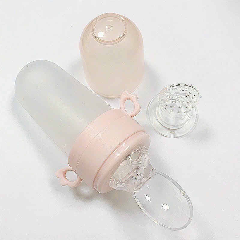 Bình ăn dặm silicon 2 đầu thay Muỗng và Núm Nhai kèm hộp nhựa cho bé CarynShop