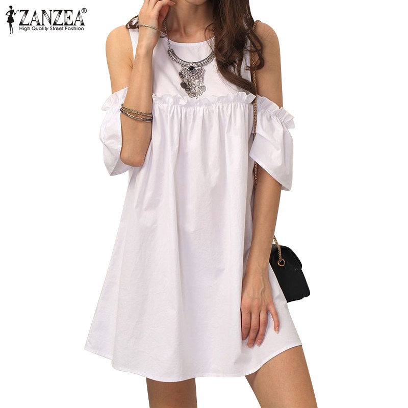 Zanzea Đầm Nữ Tay Ngắn Trễ Vai Thời Trang vintage