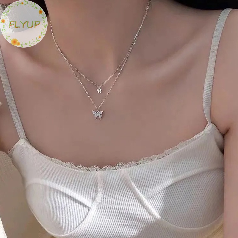 Flyup Vòng cổ Hai Lớp Mặt Hình Bướm Đính Đá zircon Thời Trang Cho Nữ vn