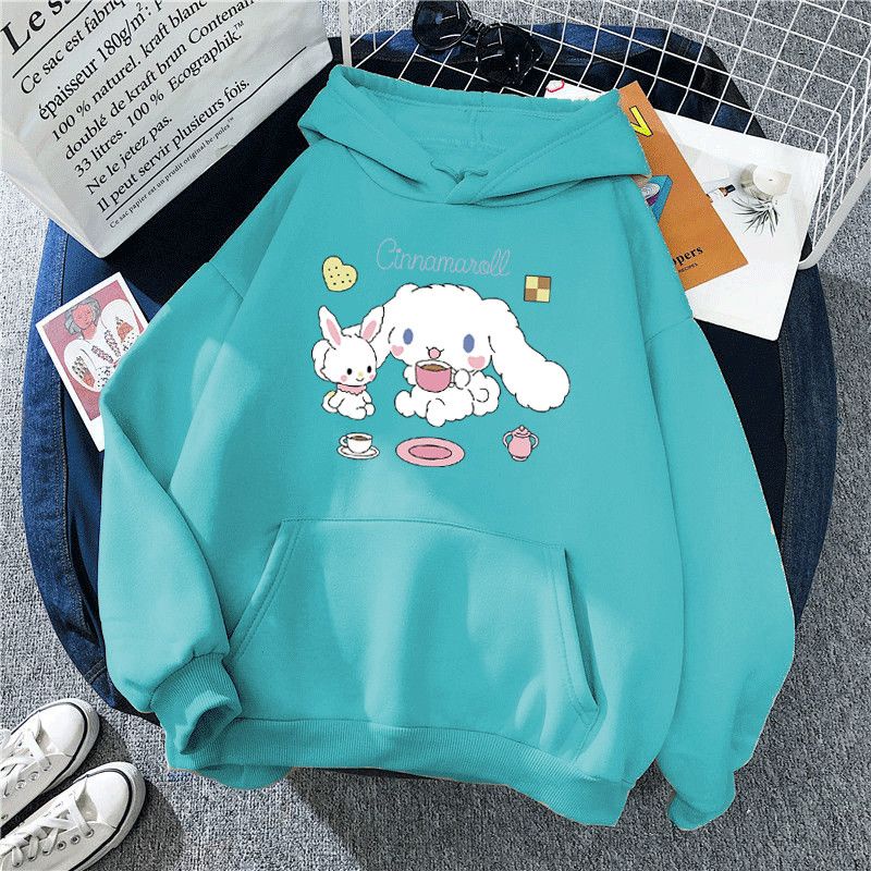 Michley Áo Hoodie Nhung Dày Tay Dài In Họa Tiết Hoạt Hình Thời Trang Thu Đông Cho Nữ