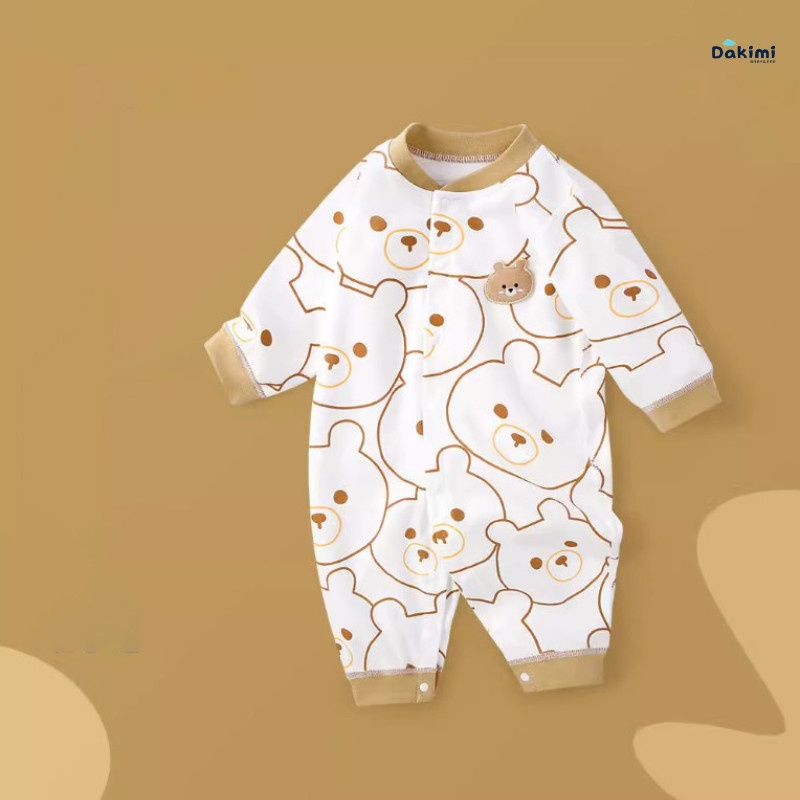 Bodysuit cho bé dài tay DAKIMI Hình Gấu dễ thương, Áo liền quần cho bé chất Cotton mềm mịn, quần áo sơ sinh cho bé 0-12M