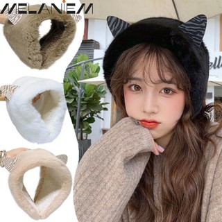 Bịt Tai Bằng Vải Bông Màu Trơn Hình Mèo Dễ Thương Chống Sương Mù Giữ Ấm Mùa Đông Cho Nữ