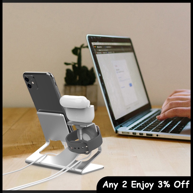 Đế Sạc 3 Trong 1 Bằng Hợp Kim Nhôm Có Giá Đỡ Cho airpods / iwatch iphone
