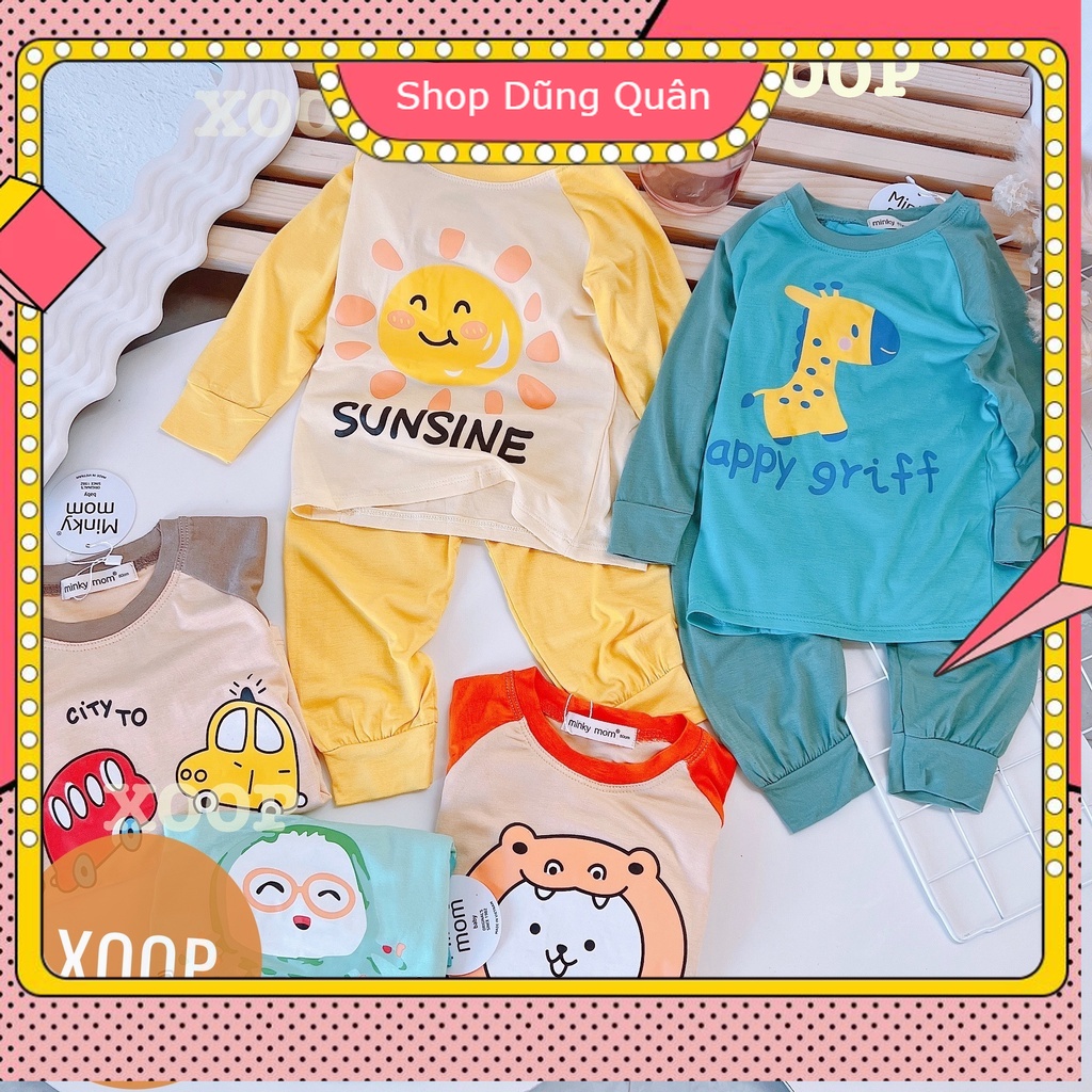 Bộ dài phối tay chất thun lạnh- Bộ dài tay minky mom in họa tiết mặt trời-sunsine cho bé ( cân nặng từ 8-19kg) BD6