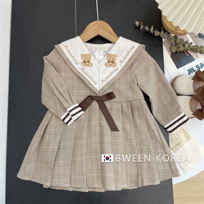 Đầm Công Chúa In Chữ Và Gấu Hoạt Hình Phong Cách Hàn Quốc Thời Trang Mùa Thu Dành Cho Bé Gái