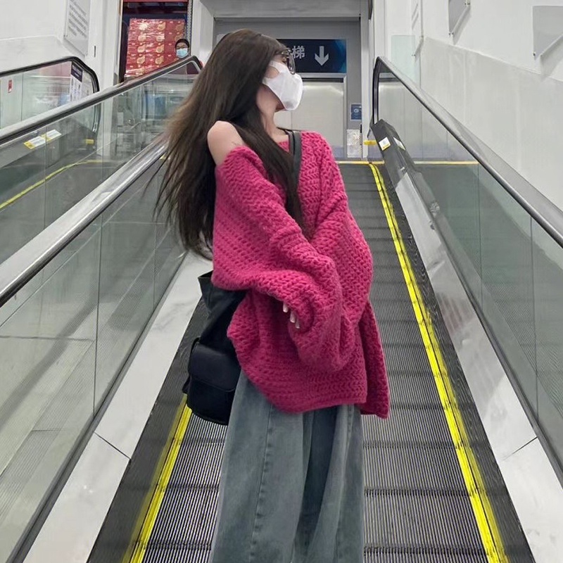 Yeya Áo sweater Chui Đầu Dáng Rộng Hở Rốn Họa Tiết Quả Dứa Hồng Phong Cách Hàn Quốc Dành Cho Bạn Nữ