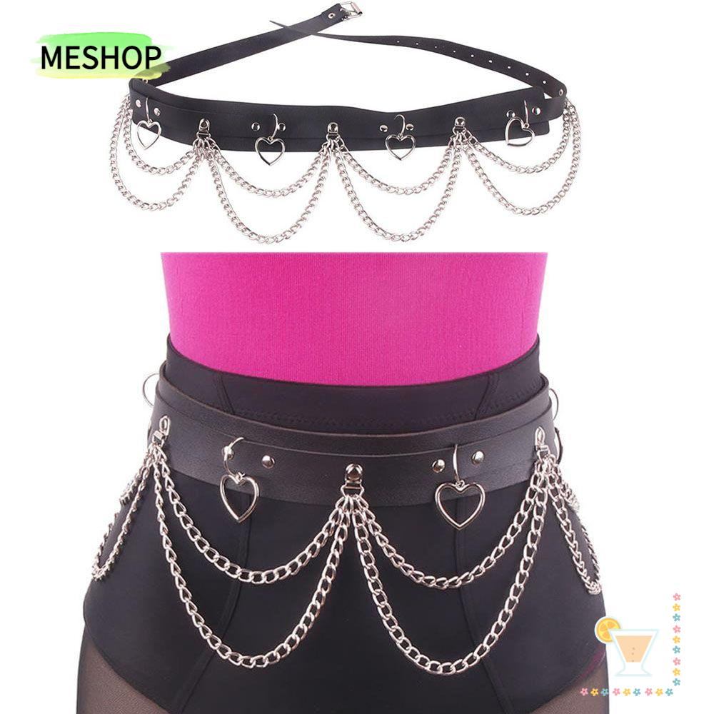 Dây xích da màu đen đeo thắt lưng phong cách hip hop thời trang cho nữ