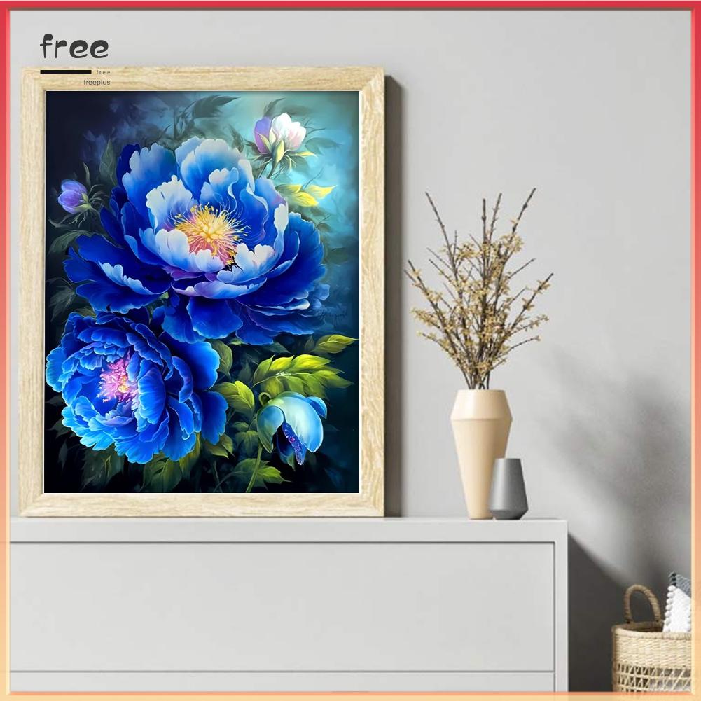 Bộ Tranh Thêu Chữ Thập 11ct Hình Hoa Mẫu Đơn Màu Xanh Dương Bằng cotton