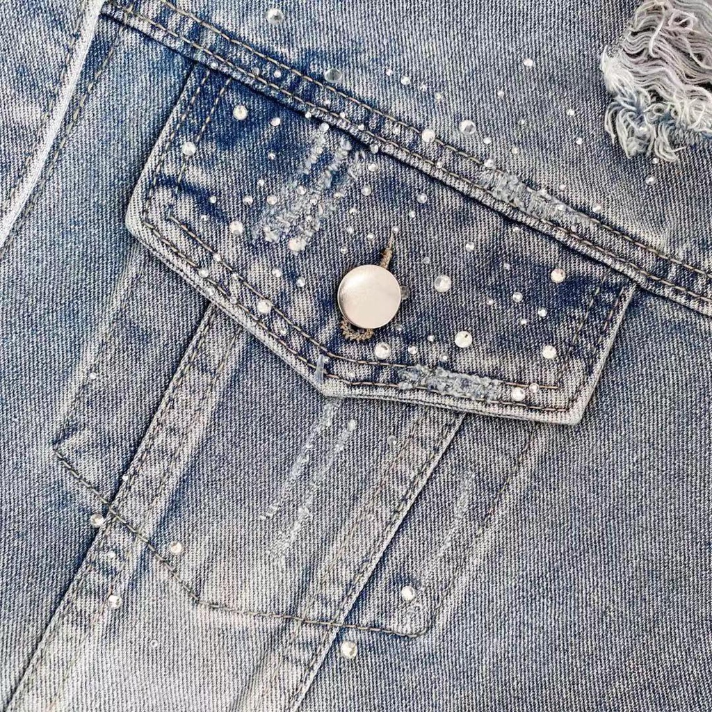 Áo Khoác denim Thêu Chữ Hạng Nặng Mới Mùa Thu