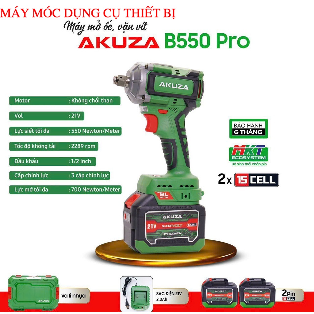 Máy mở bulong,Máy siết bulong Akuza b550  CP siết vặn bulong chính hãng máy móc dụng cụ