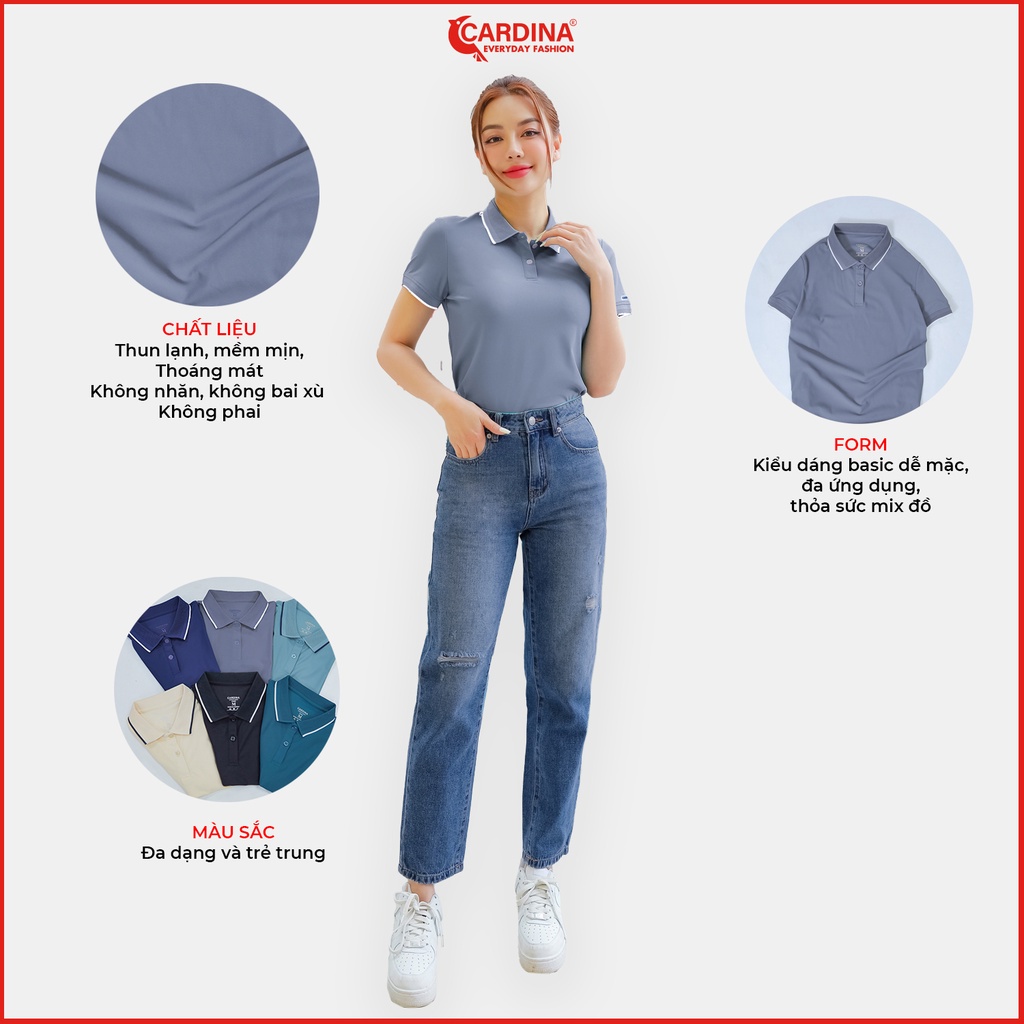 Áo Polo Nữ CARDINA Chất Thun Lạnh Cao Cấp Ao Cổ Bẻ Phối Màu Cộc Tay Mềm Mại Phong Cách Công Sở 3APF03