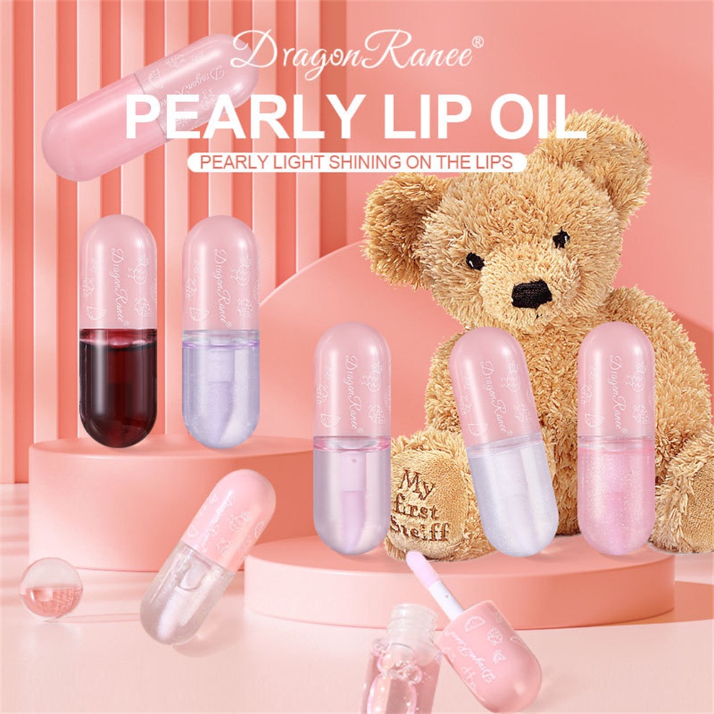 Dragonranee Mirror Bear Cute Doodle Lip Glaze Nữ sinh Son môi không thấm nước dễ thương