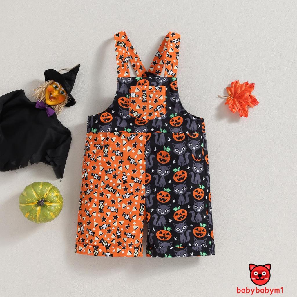 Bab-quần Yếm Sọc In Hình Mèo Bí Ngô Hoạt Hình Cho Trẻ Mới Biết Đi