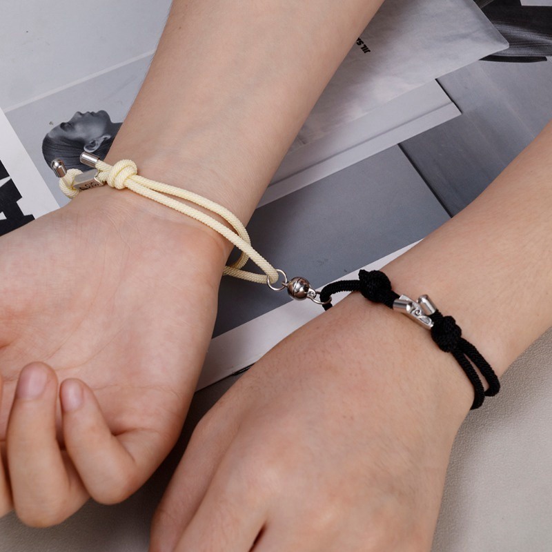 Bộ 2 Vòng Tay Dây Thừng Khóa Nam Châm Mặt Hình Trái Tim Đơn Giản Có Thể Điều Chỉnh Cho Cặp Đôi