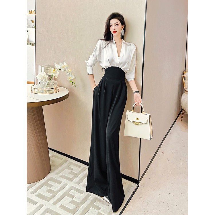 Korean style elegant jumpsuit spring new women's high waist all-match straight wide leg jumpsuit
