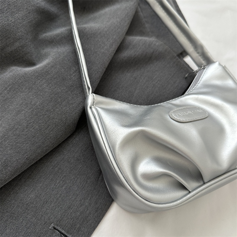 Túi kẹp nách đeo một bên vai AOLANG màu bạc kết cấu thời trang cao cấp cho nữ