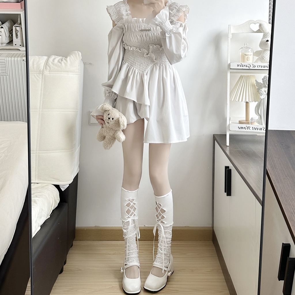 Găng Tay Lưới Hở Ngón Màu Đen Phong Cách lolita jk y2k