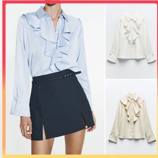 Zara áo sơ mi tay dài đính nút ngọc trai giả thời trang thu đông 79690