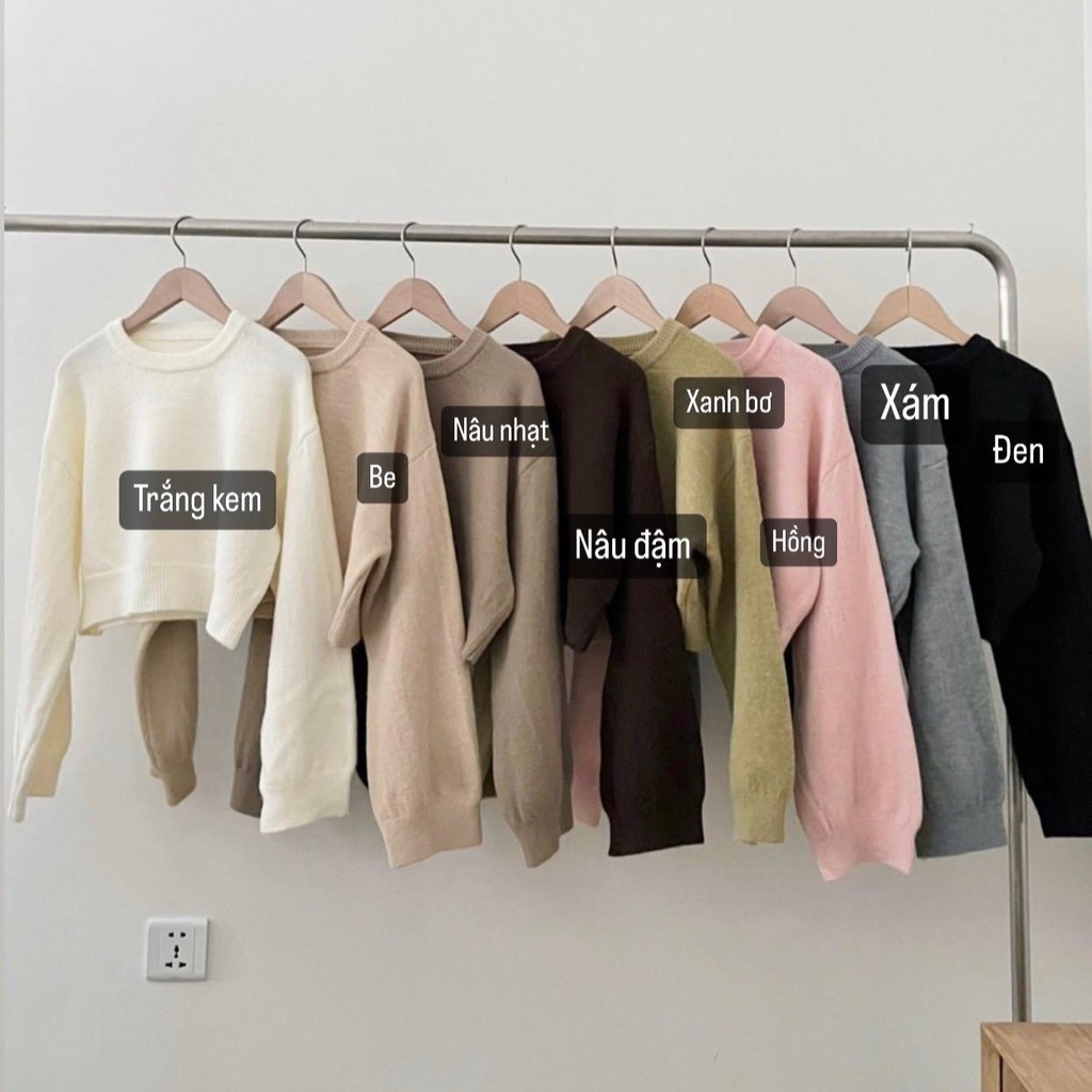 S29 Áo len croptop cổ tròn tay dài chất len lông thỏ hàng qc sukii.house