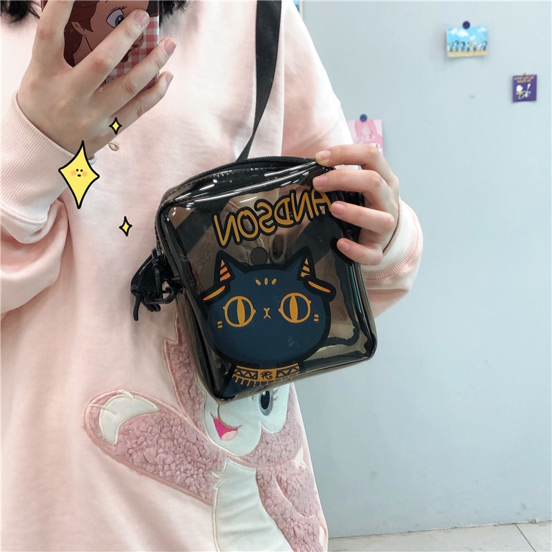 Trong Suốt Túi Đeo Chéo In Hình Mèo Dễ Thương
