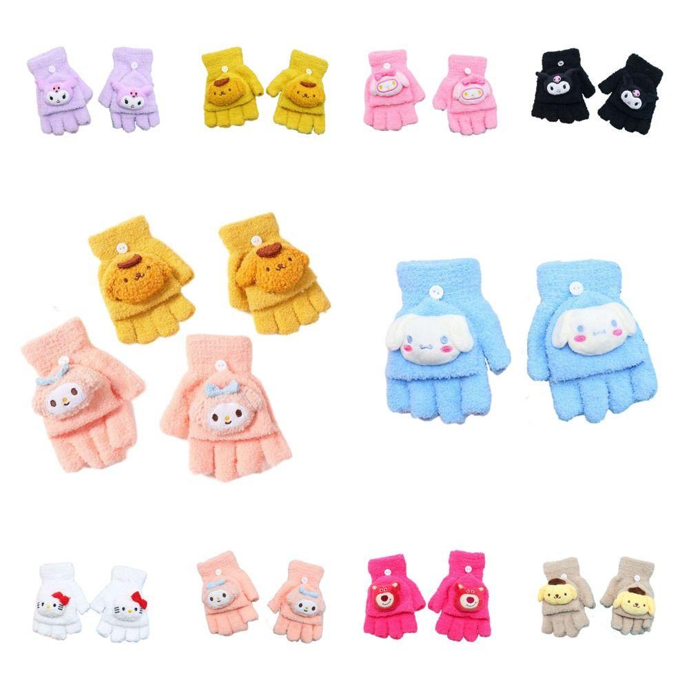 Jestine Găng Tay Lái Xe Nửa Ngón, Găng Tay Lái Xe, Gấu Dâu Tây, Găng Tay Đi Xe Đạp Mùa Đông Phong Cách Hàn Quốc kawaii