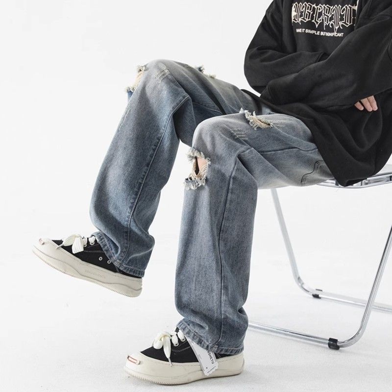 Quần jean nam rách Quần bò baggy nam Quần Jean Cotton