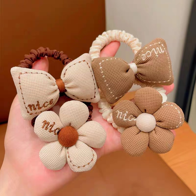 Mới Dây Cột Tóc Cao Su Co Giãn Đính Nơ Màu Cà Phê Dễ Thương Thời Trang Cho Bé Gái