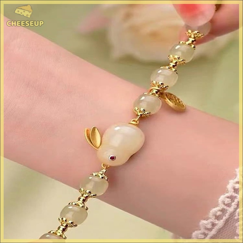 Phô Mai Pho Mát| Vòng Tay Tình Bạn Mặt Đá Tự Nhiên Hình Thỏ May Mắn Mới