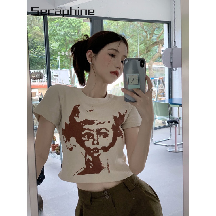Seraphine áo phông áo thun nữ croptop baby tee Vintage Phong cách Hàn Phong Cổ điển WMY2392ZXE38Z230922